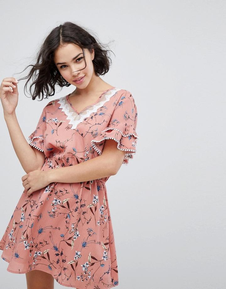 Liquorish Floral Dress With Trim-multi