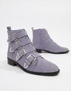 Office Archive Four Buckle Lilac Suede Ankle Boots - Purple