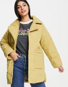 Monki Recycled Wave Stitch Padded Jacket In Camel-neutral