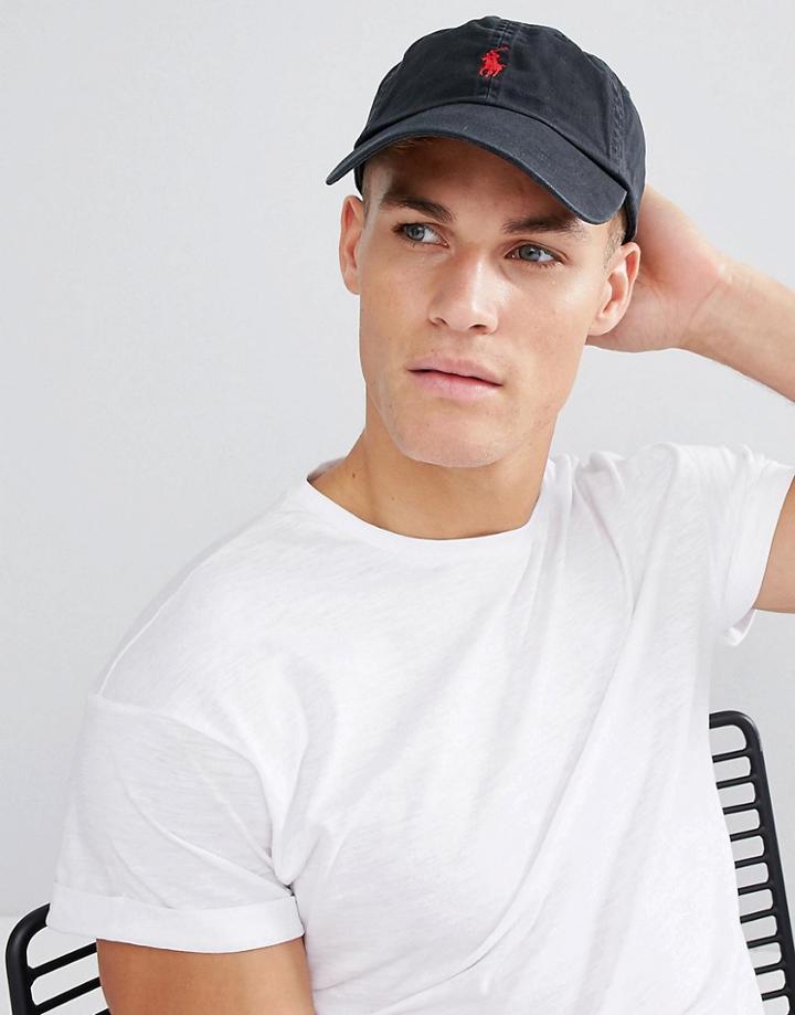 Polo Ralph Lauren Baseball Cap With Red Player Logo In Black
