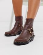 Asos Design Axel Premium Leather Studded Western Boots In Brown Croc