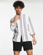 Bershka Striped Linen Shirt In Blue