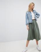 Asos Design Midi Skirt With Box Pleats - Green