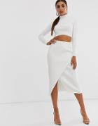 4th + Reckless Knitted Two-piece Wrap Midi Skirt In Cream