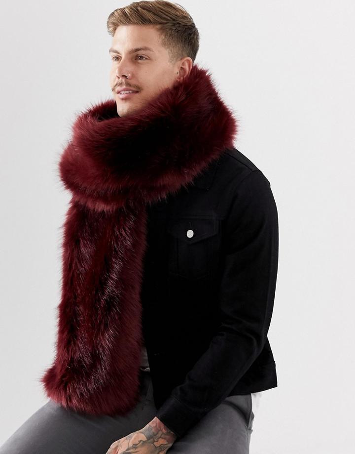 Asos Design Faux Fur Scarf In Burgundy - Red