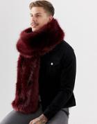 Asos Design Faux Fur Scarf In Burgundy - Red