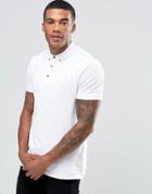 Asos Polo Shirt In White Pique With Button Down Collar With Logo - White