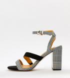 River Island Strap Detail Heeled Sandals In Check - Multi