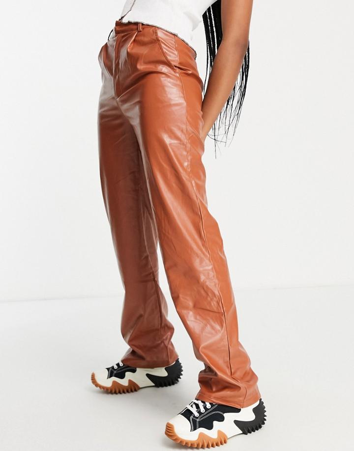 Heartbreak Wide Leg Pu Pants In Rust - Part Of A Set-orange
