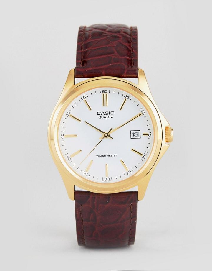 Casio Mtp1183q-7a Analogue Leather Watch In Brown - Brown