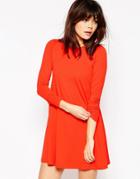 Asos Swing Dress With Long Sleeves And Seam Detail - Red