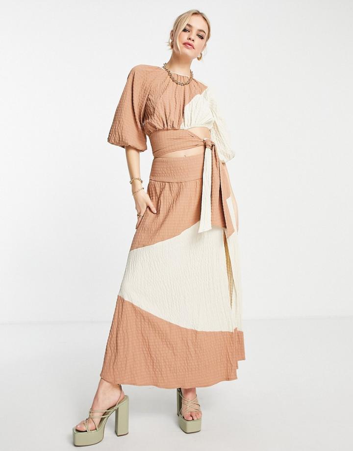 Asos Design Midaxi Skirt With Side Split In Color Block-pink