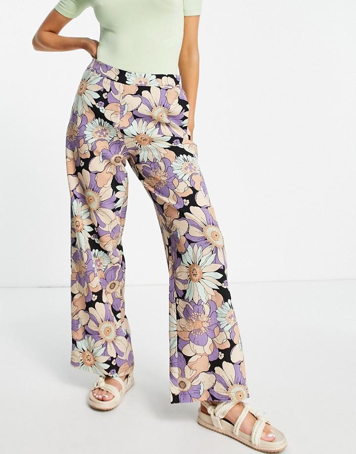 Vila Wide Leg Pants In Purple Floral-multi