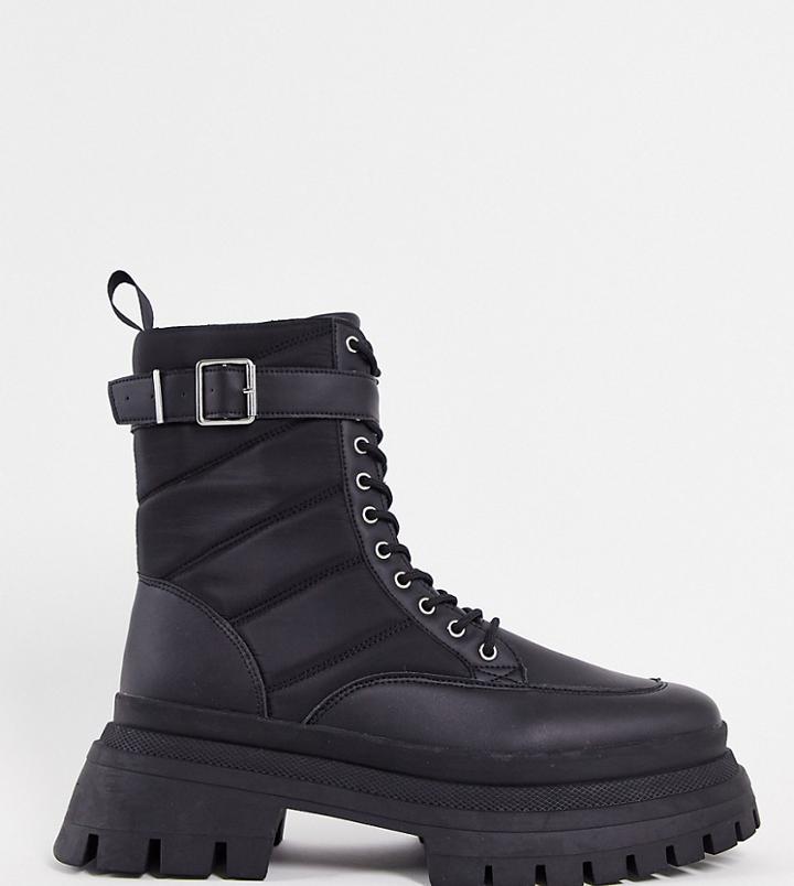 Asos Design Chunky Sole Padded Calf Boot In Black Nylon