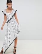 Boohoo Polka Dot Asymmetric Dress - White