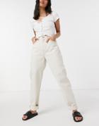 Asos Design Organic Cotton Blend High Rise 'slouchy' Mom Jean In Ecru-white