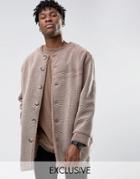 Reclaimed Vintage Collarless Cocoon Coat In Borg - Gray