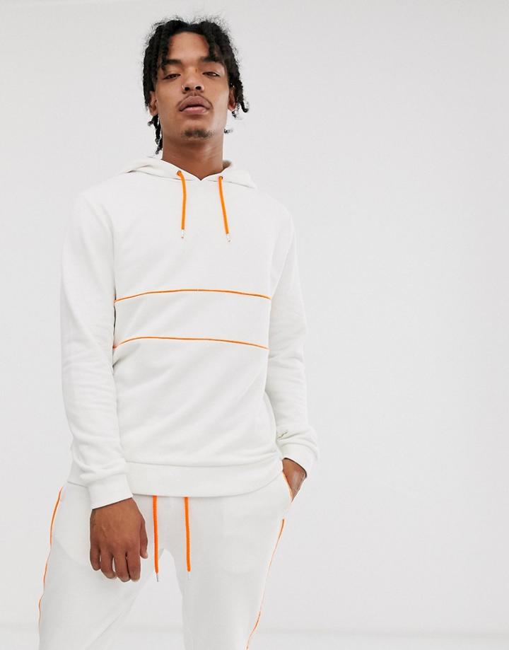 Asos Design Two-piece Hoodie With Neon Piping In White - White
