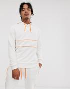 Asos Design Two-piece Hoodie With Neon Piping In White - White