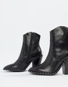Bronx Heeled Leather Western Boots - Black