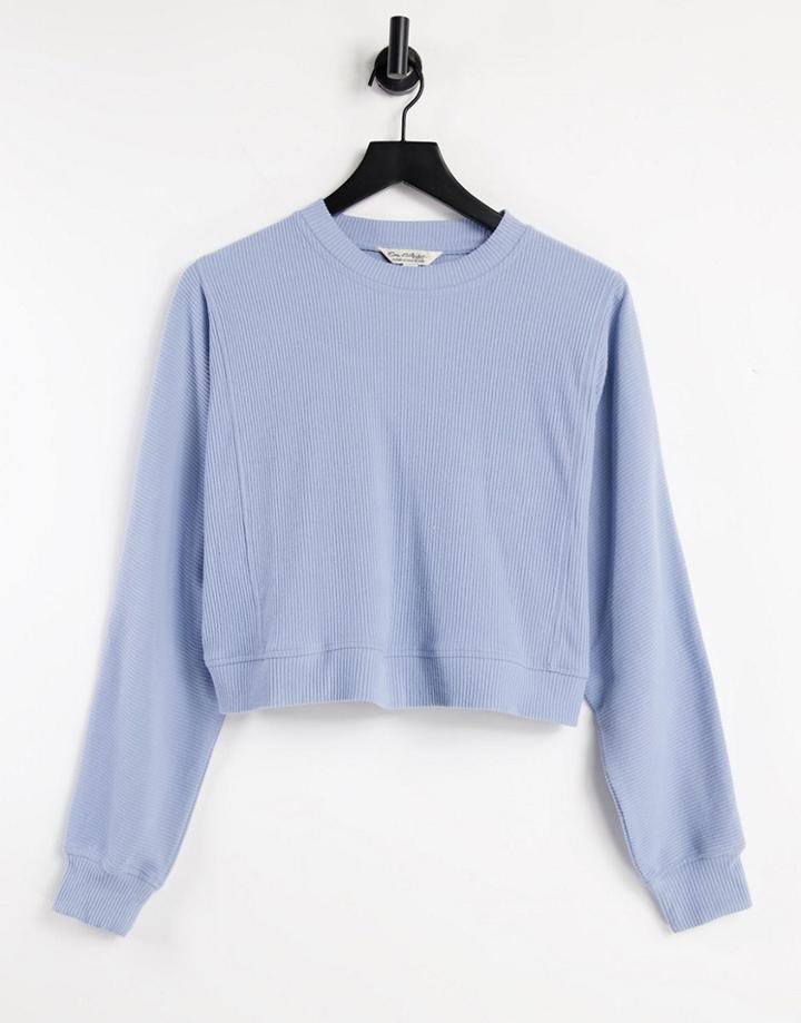 Miss Selfridge Blue Long Sleeve Brushed Rib Sweatshirt-blues
