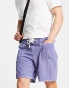 Asos Design Boxy Shorts With Cargo Pockets In Blue Cord