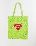 Asos Design Care Bears Lightweight Orangic Cotton Tote Bag With All Over Print In Green