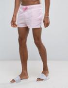 Asos Swim Shorts In Pink Seersucker Stripe In Super Short Length - Pink