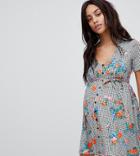 Asos Design Maternity Floral Print Gingham Button Through Sundress - Multi