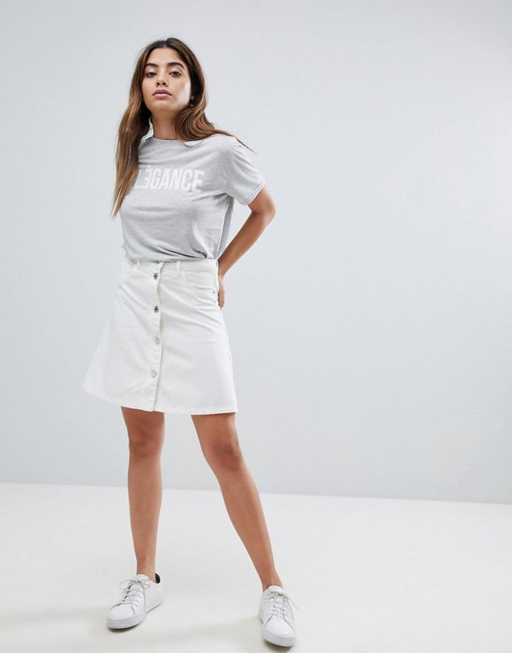 Noisy May Button Up Front Skirt - White