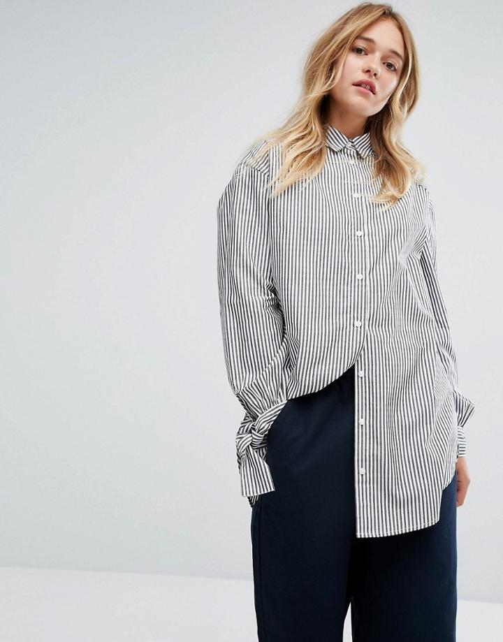 Monki Stripe Tie Sleeve Shirt - Black