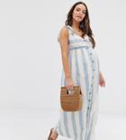 Asos Design Maternity Button Through Smock Maxi Dress In Stripe - Multi