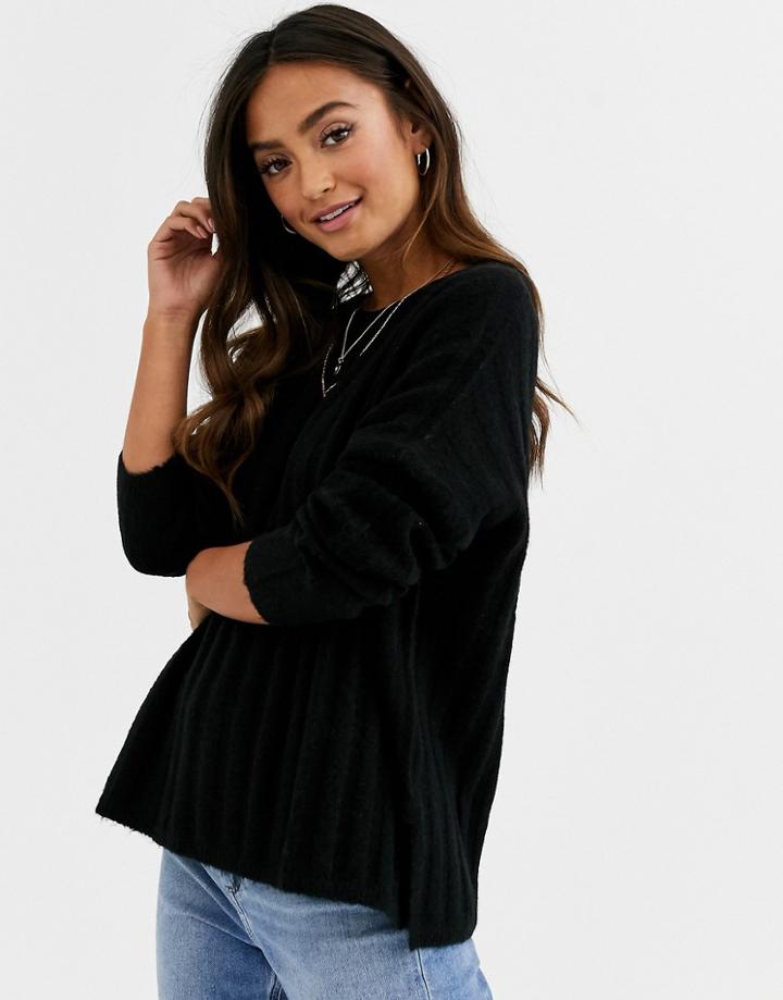 Jdy Brushed Rib Knitted Sweater In Black