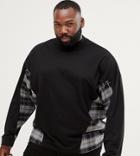 Asos Design Plus Oversized Long Sleeve T-shirt With Woven Check Panels And Turtleneck - Black