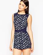 Ax Paris Romper In Splodge Polka Dot - Navy