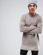 Asos Longline Long Sleeve T-shirt With Shirt Hem Underlayer - Gray