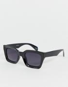 Asos Design Square Sunglasses With Plastic Concave Black Frame And Black Lenses - Black