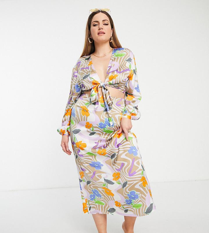 Asos Design Curve Maxi Beach Skirt In Floral Swirl Print - Part Of A Set-multi
