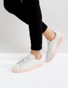 Adidas Originals Campus Sneaker In Pale Gray With Pink Sole - White
