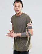 Asos Oversized Sleeveless T-shirt In Khaki - Camo Khaki