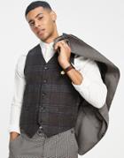 Gianni Feraud Skinny Fit Contrast Check Vest-brown