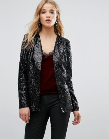 New Look Sequin Blazer Jacket - Black