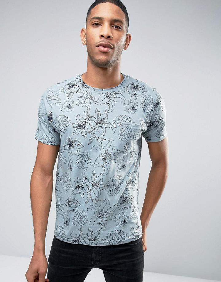 Brave Soul Tropical Print T-shirt - Green