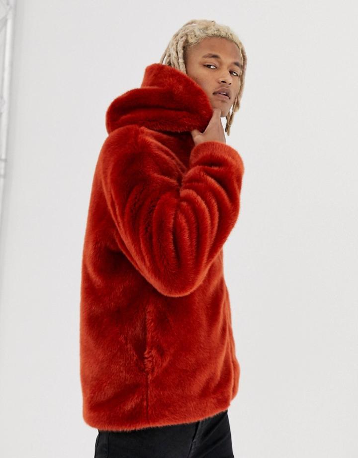Asos Design Faux Fur Jacket In Rust - Orange