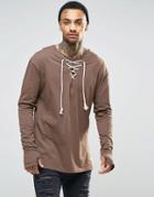 Granted Long Sleeve Top With Laced Neckline - Brown