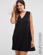 Asos Curve Sleeveless Swing Dress With Button Front - Black
