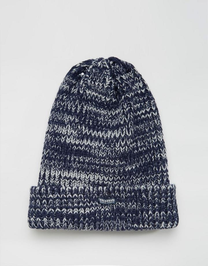 Threadbare Beanie In Blue Marl - Blue