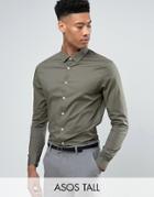 Asos Tall Skinny Shirt In Khaki - Green