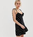 Asos Design Petite Mini Sundress With Button Front And Pep Hem In Polka Dot-multi