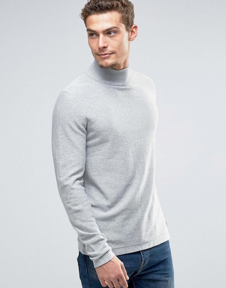 Esprit Turtle Neck Jumper With Open Hem - Gray